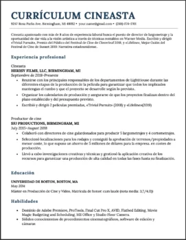 Ejemplo de currículum de Cineasta