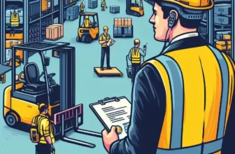 ilustración de un encargado de bodega supervisando el trabajo en un almacén